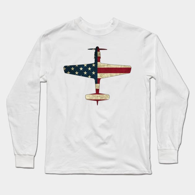 Patriotic Veteran P 51 Mustang Fighter Warbird Plane US Flag Long Sleeve T-Shirt by stearman